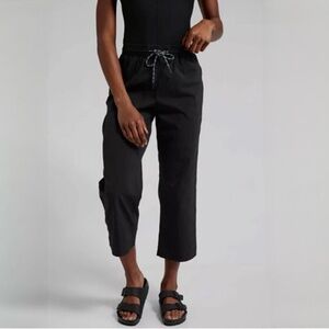 {Athleta} "Trekkie Straight Crop" Black Ripstop Elastic Tie Waist Travel Pants